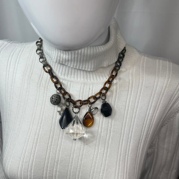 Chico's statement necklace mixed metals signed costume jewelry tortoise resin - Picture 11 of 16